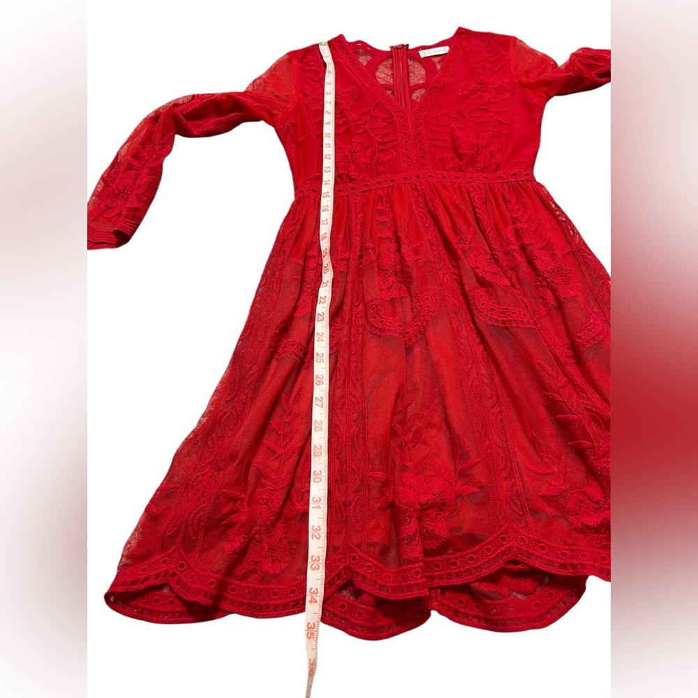 ALTAR’D STATE LAVESTA red lace sleek fit women’s dress above knee size SMALL EUC - Picture 14 of 14